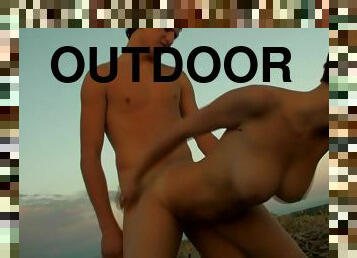 Teen fucking hard in outdoor