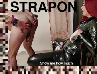 arsch, strapon, dilettant, anal-sex, sadomasochismus, rothaarige, hintern, fetisch, latex, domina