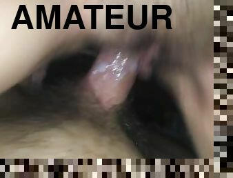 fisse-pussy, amatør, teenager, hjemmelavet, creampie, par, snæver, ridning, hvid, pik