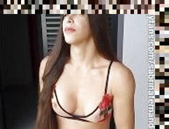 masturbation, transsexuelle, amateur, ejaculation-sur-le-corps, énorme-bite, branlette, brésil, italien, solo, brunette