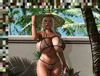 Blonde bimbo by the pool