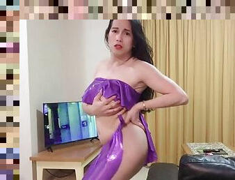 Beautiful Asian tranny is on fire in her sexy striptease