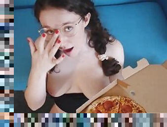 óculos, cona-pussy, puta-slut, ejaculação, divertida, americano, apertado, italiana, pizza