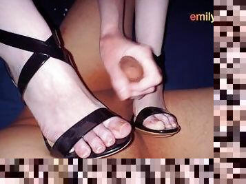 énorme, amateur, ejaculation-sur-le-corps, interracial, branlette, couple, pieds, ejaculation, fétiche