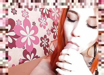 Redhead babe gives morning blowjob