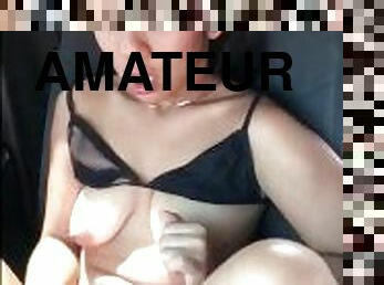 masturbation, public, amateur, milf, voiture, attrapée, clignotant