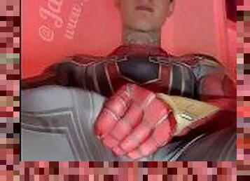 Jakipz Stroking His Massive Cock And Cumming In Super Hero Costumes