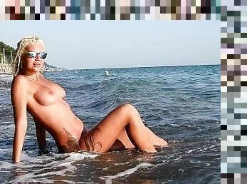 Beautiful girl, big boobs, nude beach, nude in public, blonde, hot bitch, slow motion