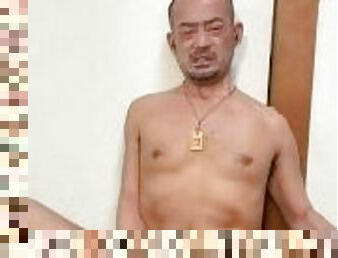 asiático, pai, masturbação, tiro-ao-alvo, pénis-grande, gay, japonesa, sozinho, paizinho, pénis
