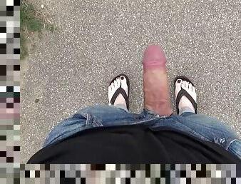 Crossdresser with sexy feet showing cock