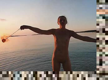 Nude Beach Fire Dancing At Sunset With Gorgeous Ginger Lea