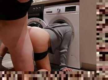 Fucking stepsisters Ass while shes stucking in the washing machine