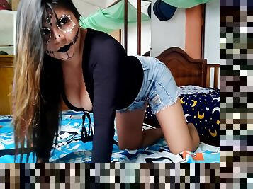 amatør, blowjob, milf, indian-jenter, webkamera, alene, brunette, halloween