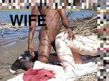 Wife caught on the beach fucking her black boyfriend in front of her cuckold husband