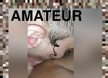 chatte-pussy, amateur, lesbienne, brunette, bite, sucer