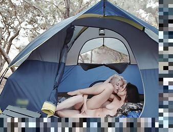 Charlotte Stokely and Aidra Fox fucking in a tent