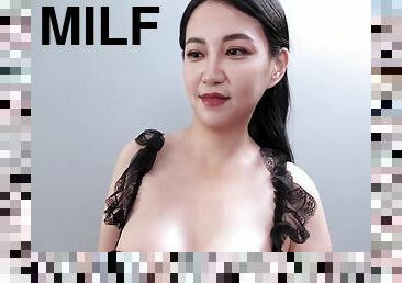 asiatique, gros-nichons, milf, japonais, branlette, hirondelle, bas, sur-le-visage, ejaculation, brunette