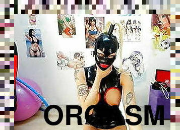 orgasme, bdsm, slave, blond, webcam, latex, bondage, høje-hæle