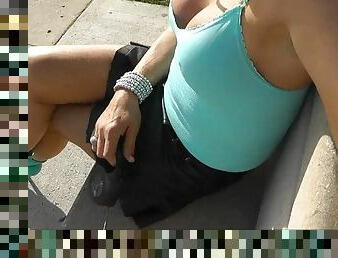 Mature milf fucking in short skirt showing her legs