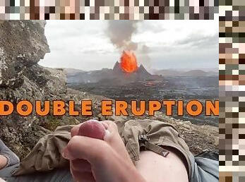 DOUBLE ERUPTION!! Jacking off while watching a volcano in Iceland erupt