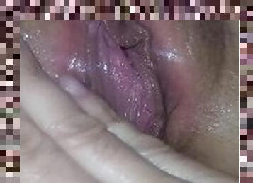 orgasmo, cona-pussy, esguincho, mulher-madura, dedos, molhado