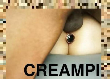 Quick raw close-up creampie with anal plug