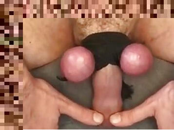 Balls wrapped and separated, foreskin twitching