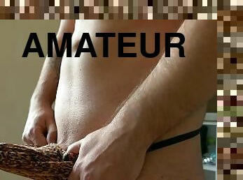 amateur, énorme-bite, gay, branlette, solo, bite, taquinerie, string