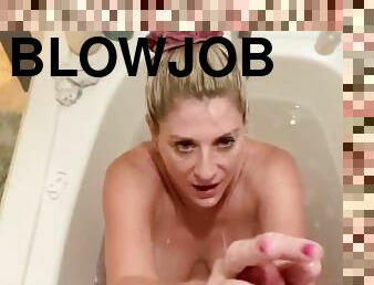 SHHHH Can’t Wake Guests! - POV -  Blonde Bambi Bold’s Bathtub Blowjob, Cumshot On Face & Tits
