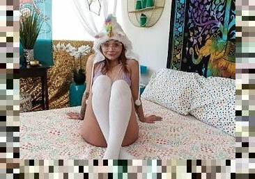 Adorable Petite Teen Dresses Up Like A Unicorn Gives JOI & Squirts