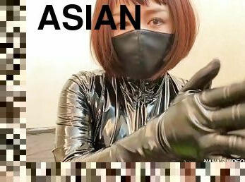 asiatisk, amatör, japansk, tight, fetisch, latex, ensam, brunett, läder, gummi