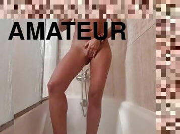 bañando, masturbación, coño-pussy, amateur, babes, bonita, ducha, morena