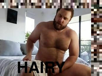 Hairy muscle bear sniffs dirty underwear and cums on them - Koby Falks