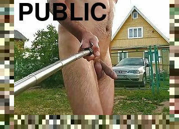 nudist, udendørs, offentlig, kæmpestor-pik, blotter, pik, blotteri