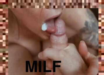 gros-nichons, femme, amateur, fellation, ejaculation-sur-le-corps, milf, maman, française, couple, hirondelle