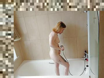 banhos, amador, loira, webcam, chuveiro, sozinho