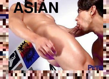 asiatique, fellation, énorme-bite, gay, pornstar, musclé, salle-de-gym, bite