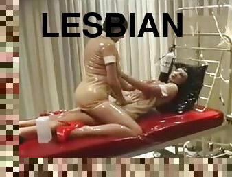 lesbiana, látex, máscara, condón