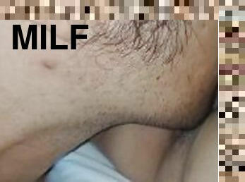 otrogen, fru, amatör, milf, creampie, knubbig, man, hemmafru