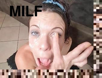 amateur, ejaculation-sur-le-corps, milf, maison, maman, branlette, salope, sur-le-visage, ejaculation, mère