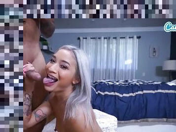 Asian Teen busted masturbating gets cum in panties