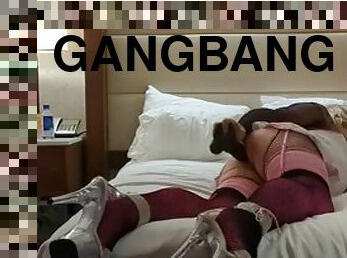 Gangbang with sissy crossdresser husband in motel room