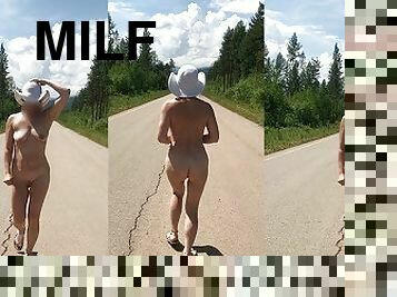 Naked Milf Running On The Road