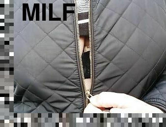 gros-nichons, énorme, mamelons, en-plein-air, public, milf, belle-femme-ronde, seins, massive, géant