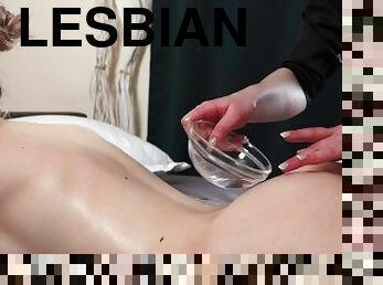 Helen Ondine enjoys first lesbian massage with oil