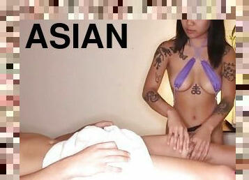 asiatique, masturbation, énorme-bite, branlette, massage, secousses, bite