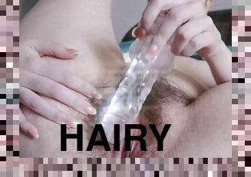 rubbing my hairy pussy with my jelly dildo in HQ
