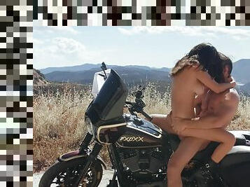 Wild girl Ashley Adams fucked hard outside on a motorcycle