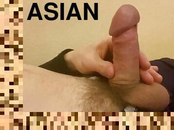 asiático, enorme, masturbación, chorro-de-corrida, gay, pajeándose, corrida, perfecto, a-solas, pelotas