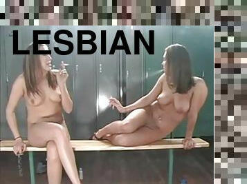 Lesbian locker room smoking and sex